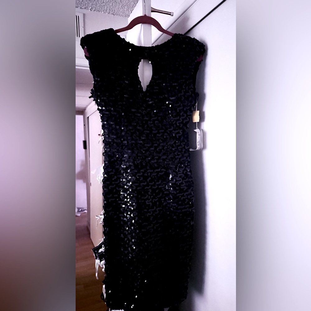 Elegant Black Sequin Midi Dress Susan Roselli for Vijack NWT size 6